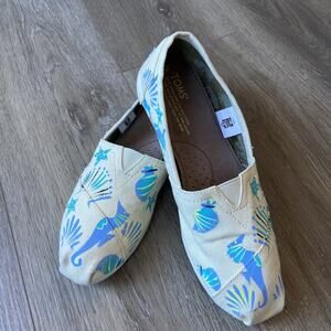 Toms Slip On Alpargata Shoes Women Sz 8 Beige Tropical Seashell Print